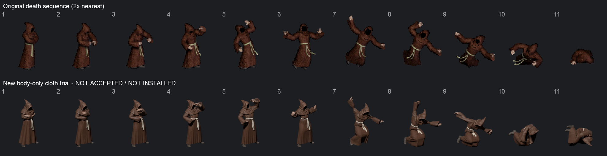 Complete eleven-frame trial after updating the torso, wrists, waist targets and collision surfaces, compared with the original