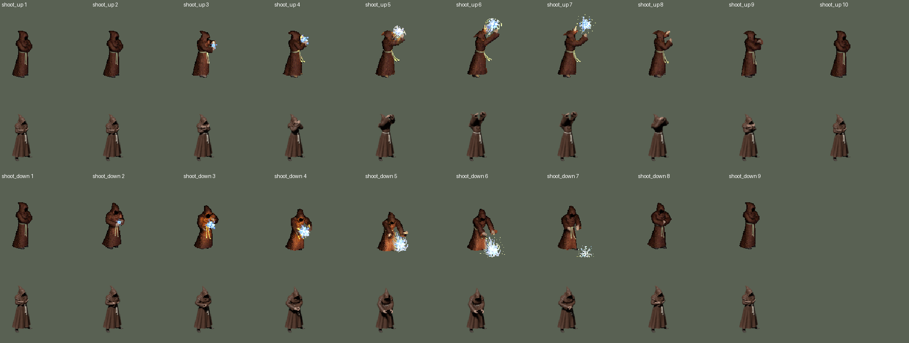 Upward and downward casts in the fixed game camera: original above each new body row