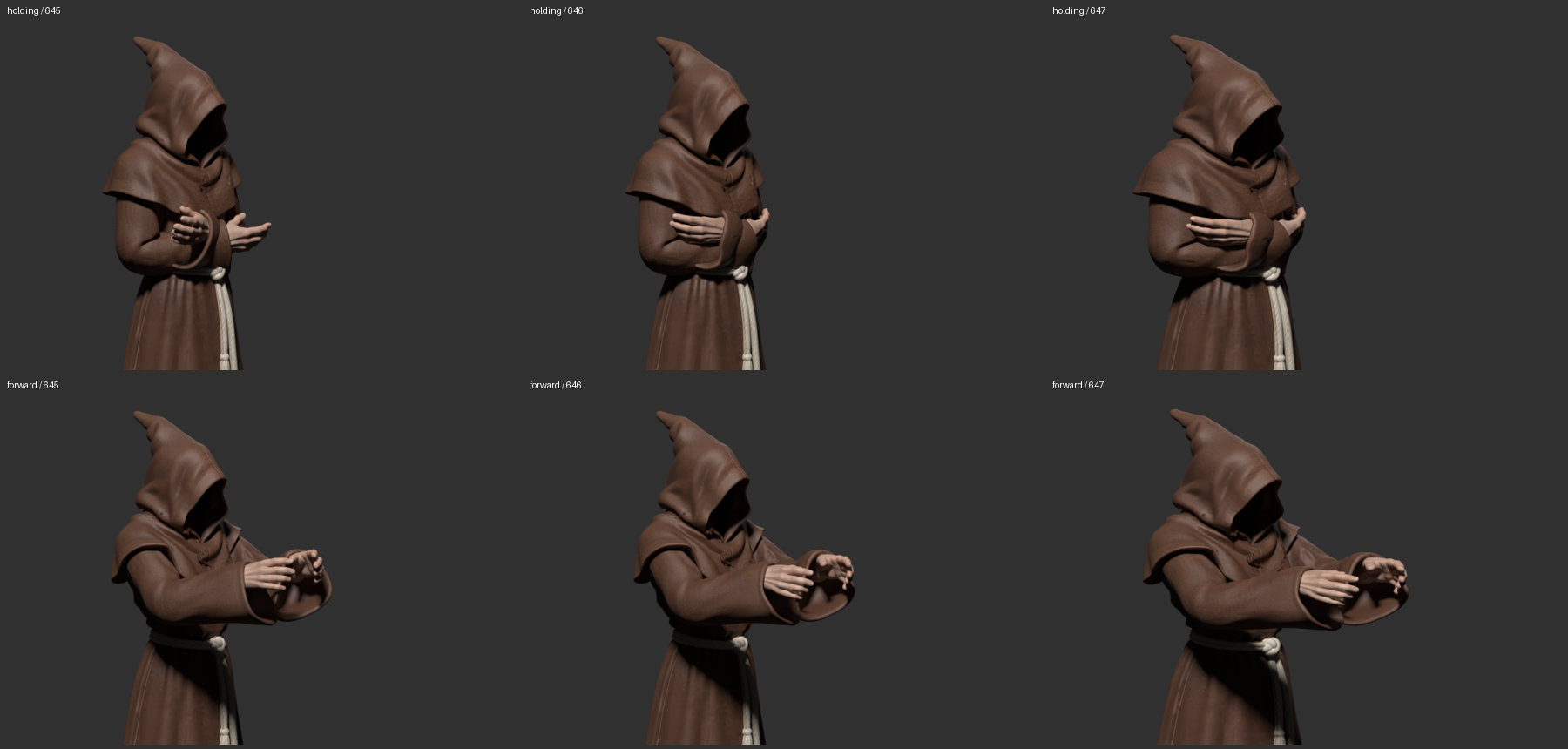 Blender trials 645, 646 and 647: the splayed-hand failure, wrist correction and proportion adjustment