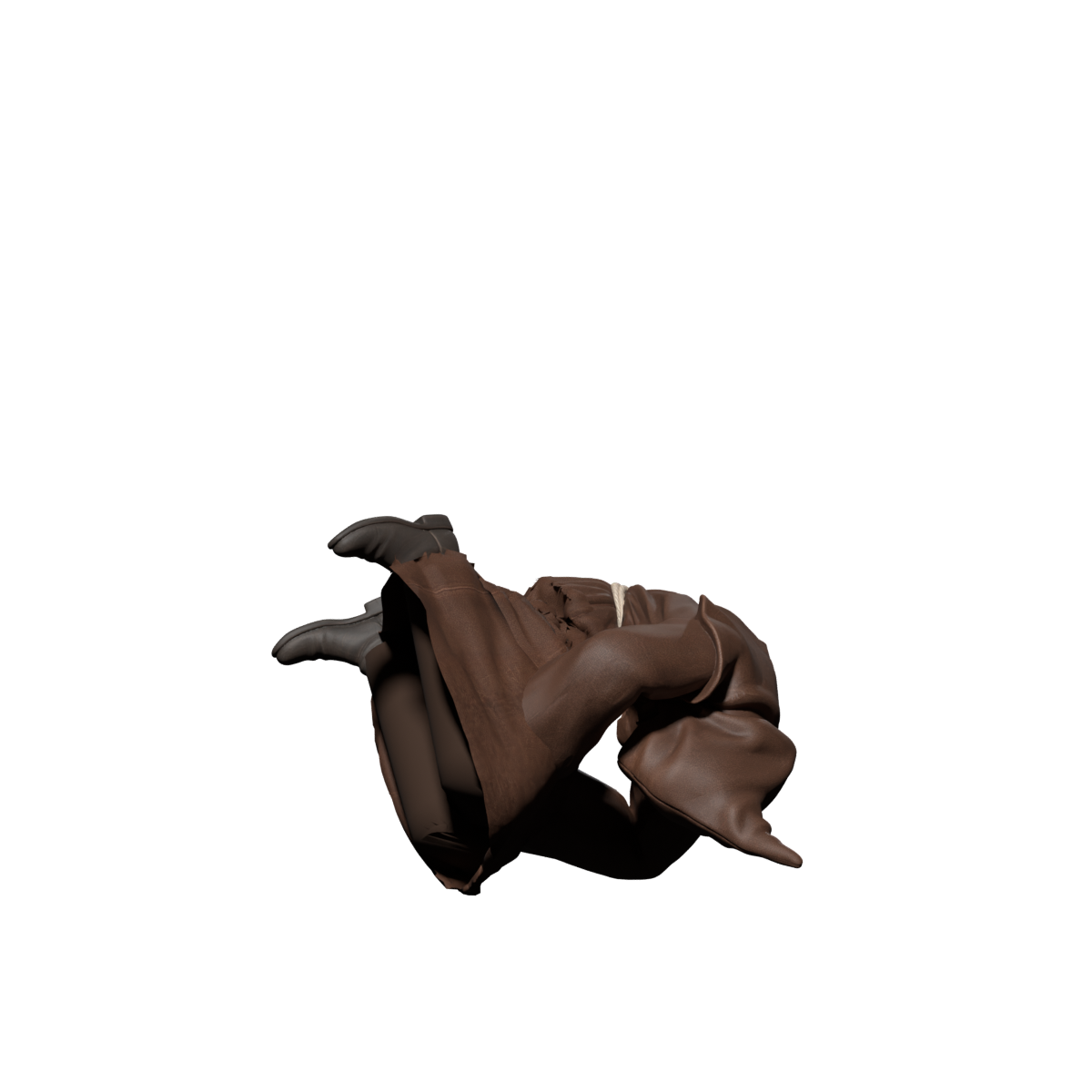 Forward-tilted final collapse, actual 1200×1200 Blender still; not an accepted result