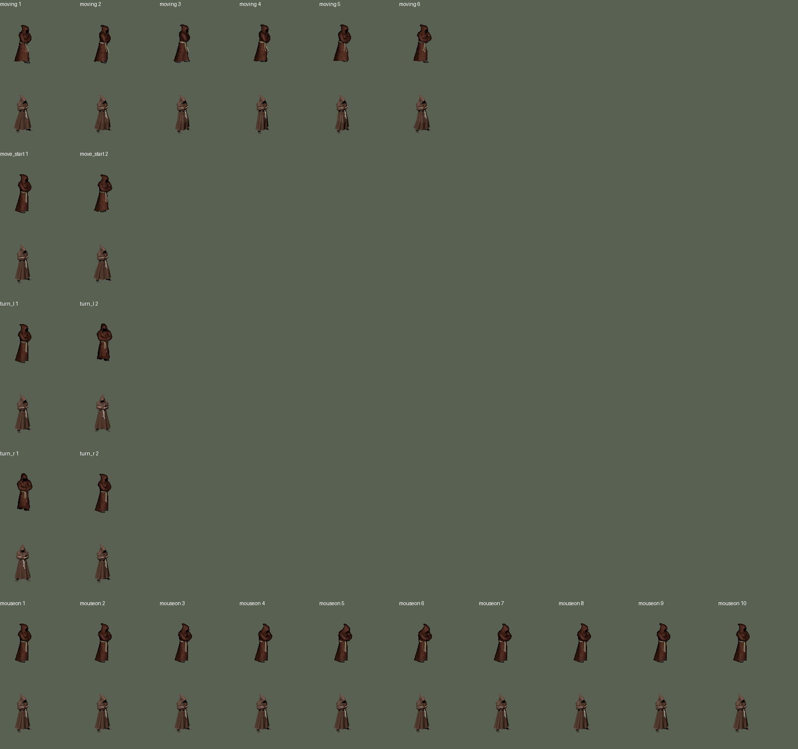 Walking, start, turns and mouse-over: original above each new body row