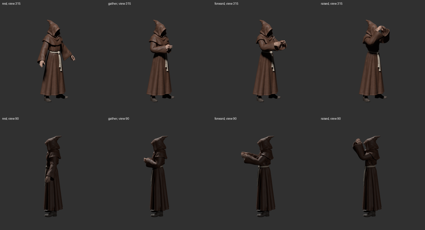 Actual Blender pose probes on the new rig; not complete animation or a native game capture