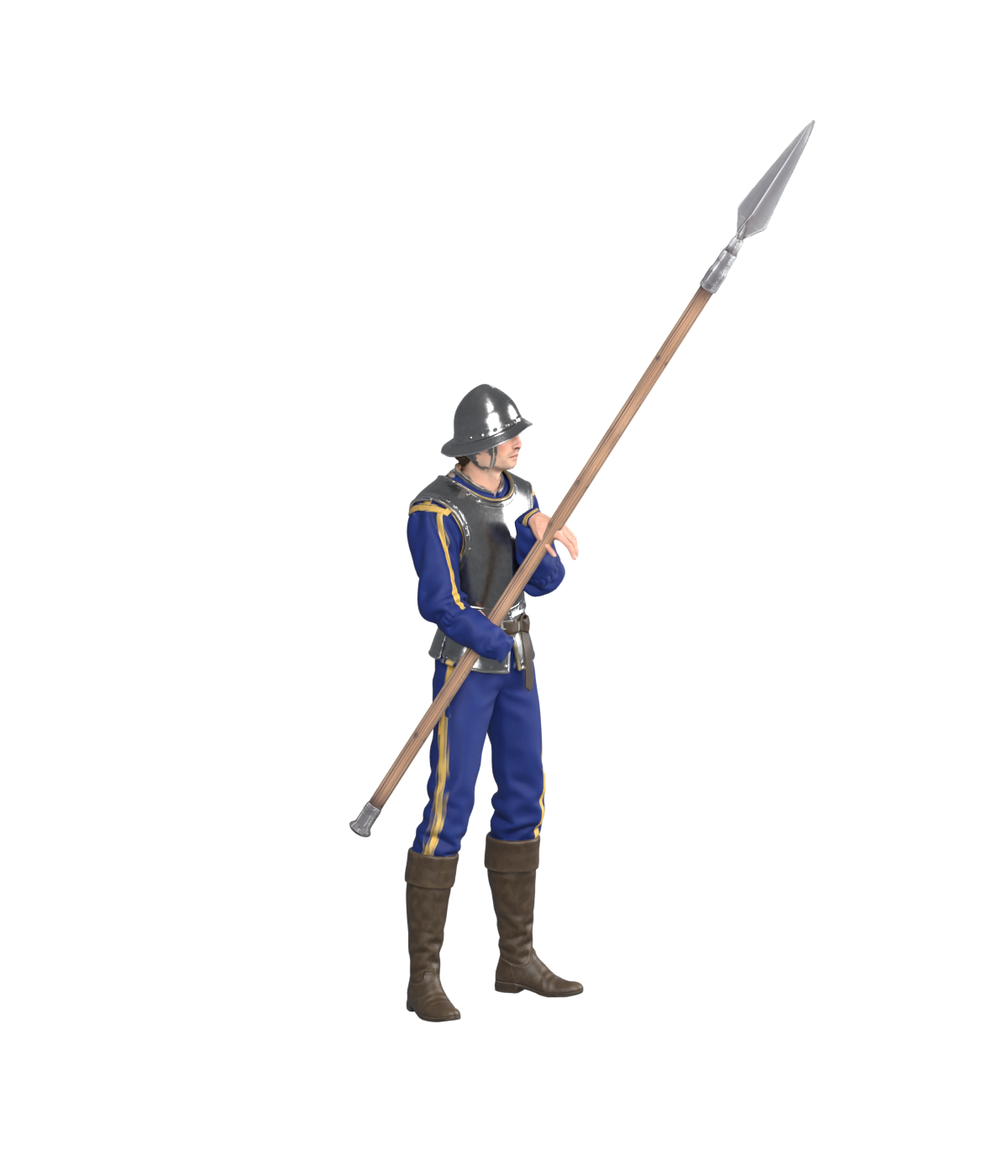 New body and pike assembly draft, actual 1200 × 1400 Blender still; fingers remain open and the unit is not installed