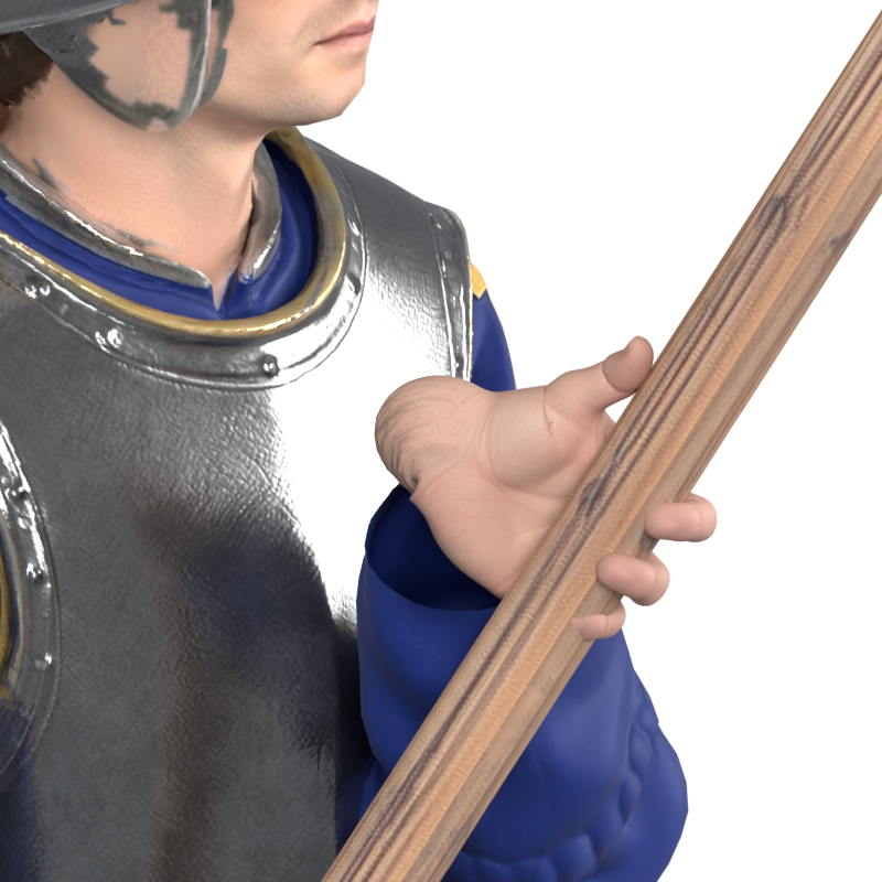 Shorter cuff with the thumb still raised, actual intermediate Blender render; revised afterward