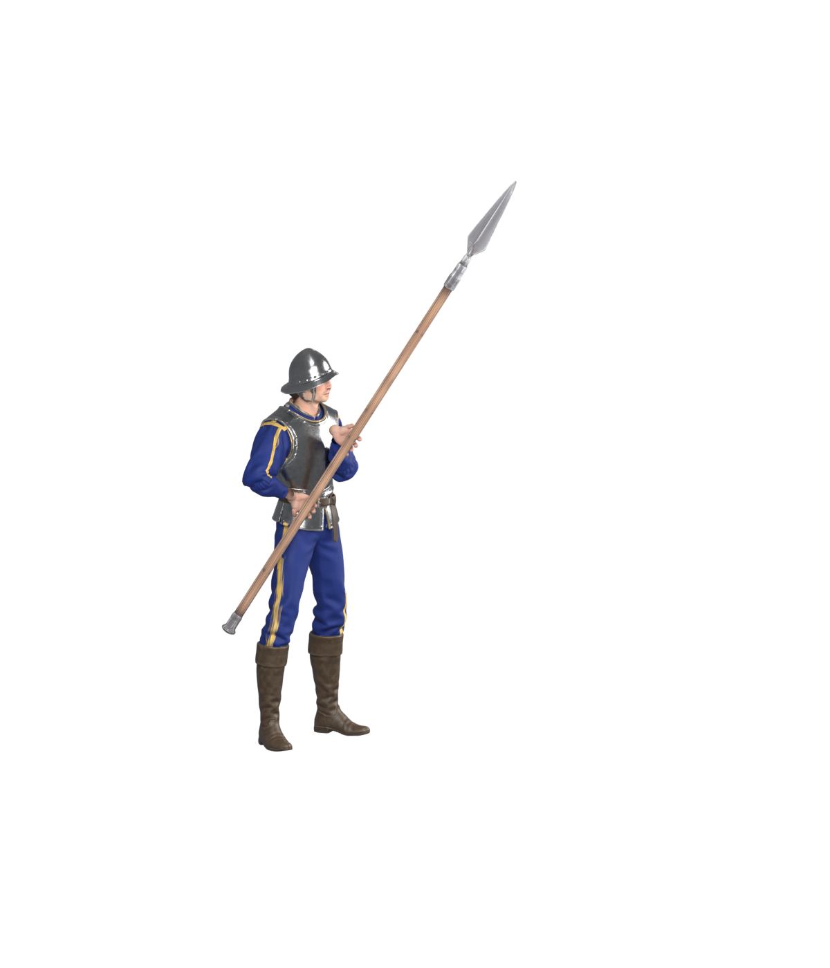 A frame from the seven-frame idle, actual 1200 × 1400 Blender still; not a game capture
