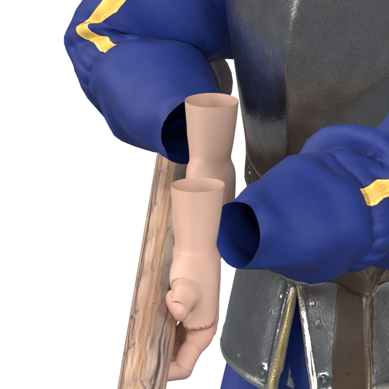 Assigning the wrist entirely to the hand bone exposed disconnected ends, actual 800 × 800 Blender still; rejected