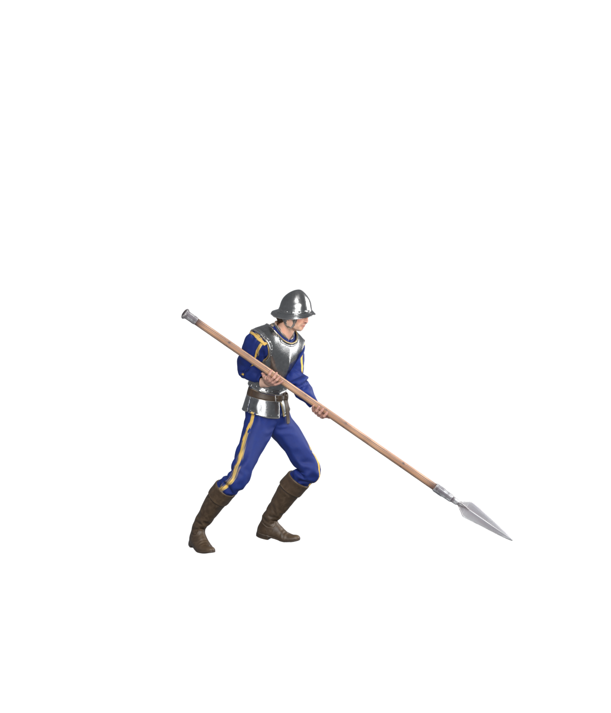 Earlier downward-thrust grip, actual 1200 × 1400 Blender still; an uninstalled draft