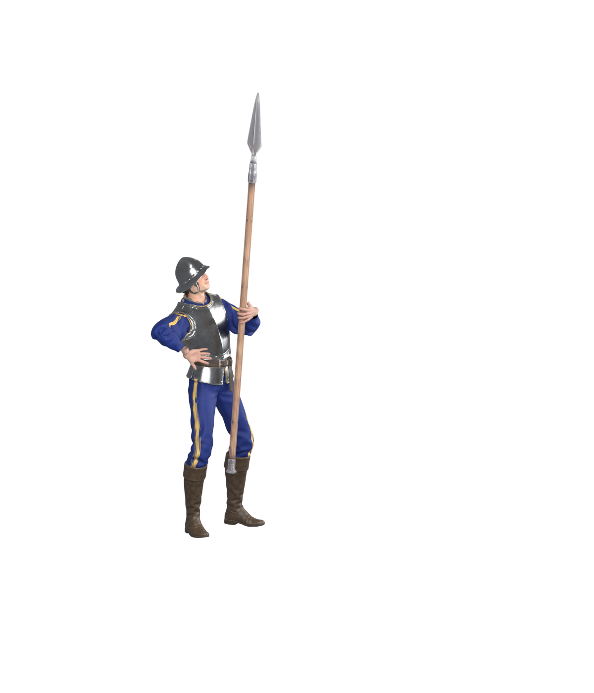 Early hand-on-hip recoil, actual 1200 × 1400 Blender still; rejected