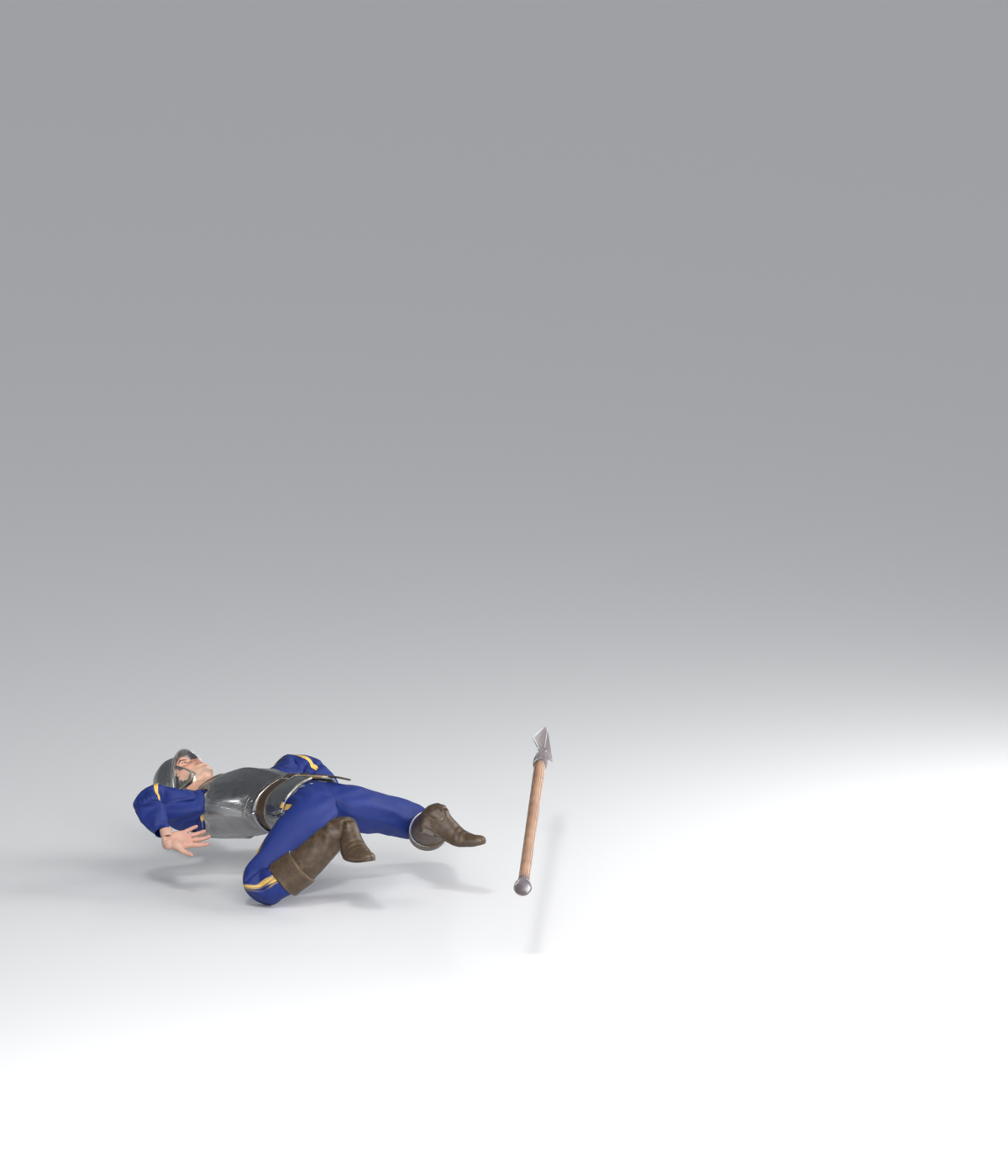 Rejected floor diagnostic: downward knees and a suspended back; actual Blender render