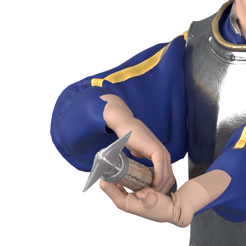 Rejected sleeve shape and weight trial, actual Blender still; conspicuous folds at the opening