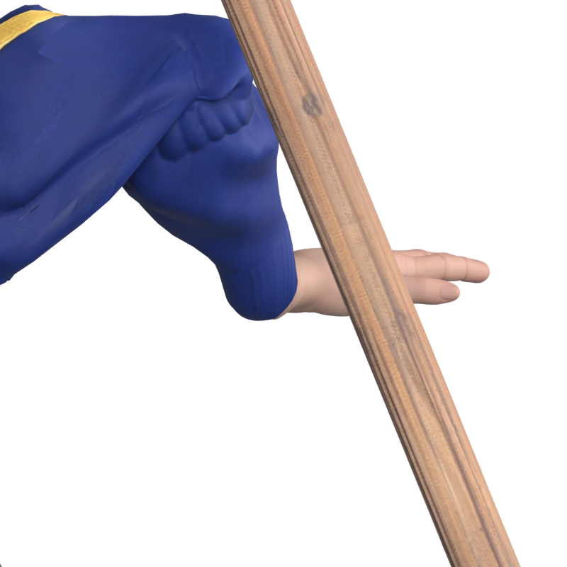 Left hand after releasing the pike during the fall, actual 800 × 800 Blender still