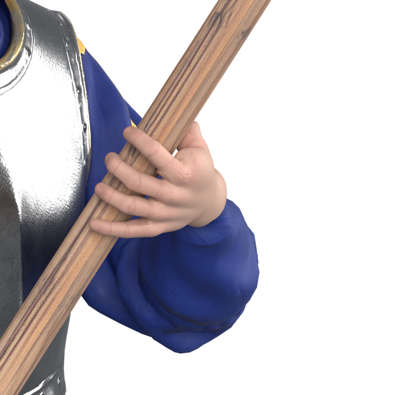Left-thumb candidate after spatial weight smoothing, actual 800 × 800 Blender still; static trial, not yet propagated to animation