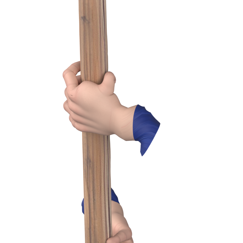 Current left grip, actual 800 × 800 Blender still; body hidden to inspect the palm, adopted offline draft