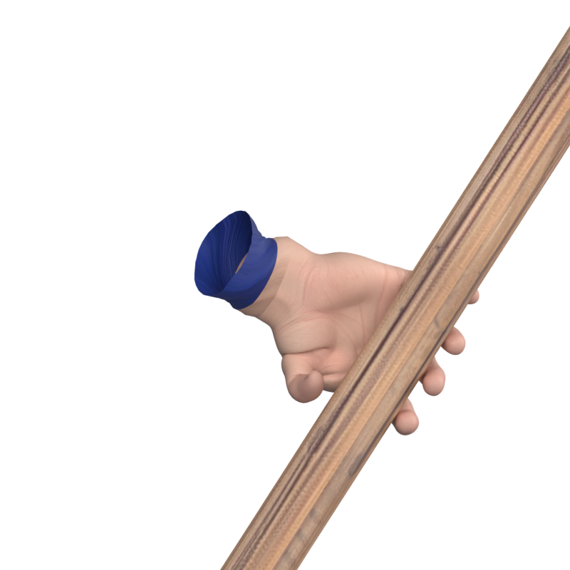 Current right grip, actual 800 × 800 Blender still; body hidden, with palm folds and contact appearance still under review