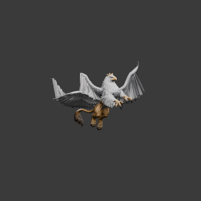Rejected upward-attack trial, actual Blender render with conspicuous feather stretching
