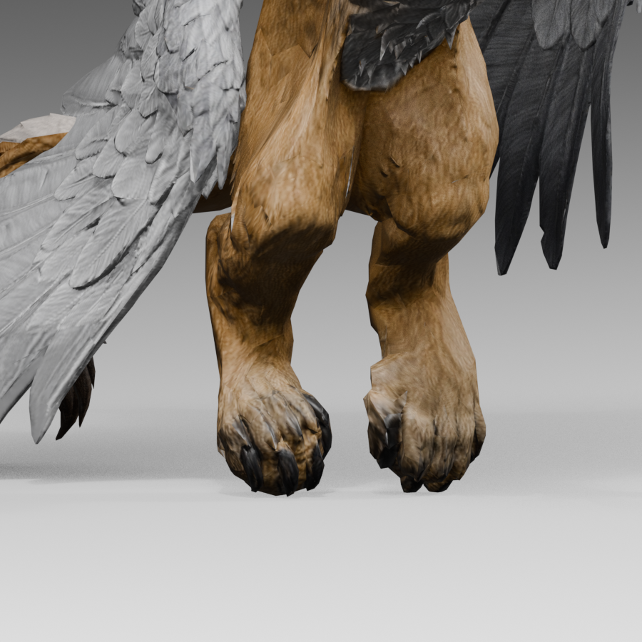 Rejected contact-area-driven paw orientation, actual Blender close-up