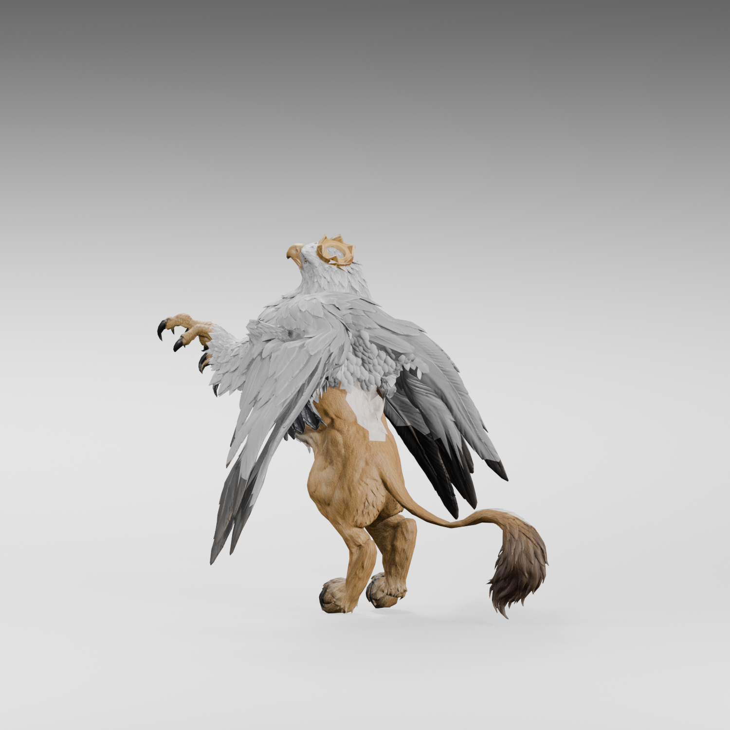 Rear oblique inspection render; the new layer still needs a better join to the existing feathers
