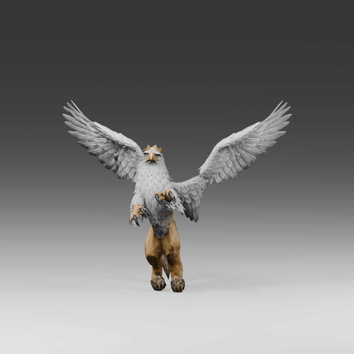 Open-wing assembly study, actual 1200 × 1200 Blender still; the new wings have no rig or folding action yet
