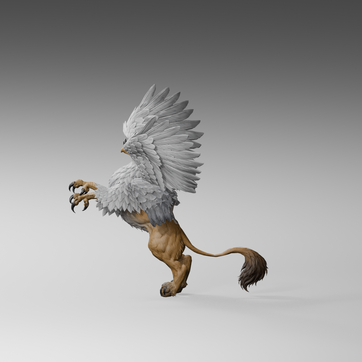 Side view of the same study; roots, retained body feathers and spatial alignment still need work