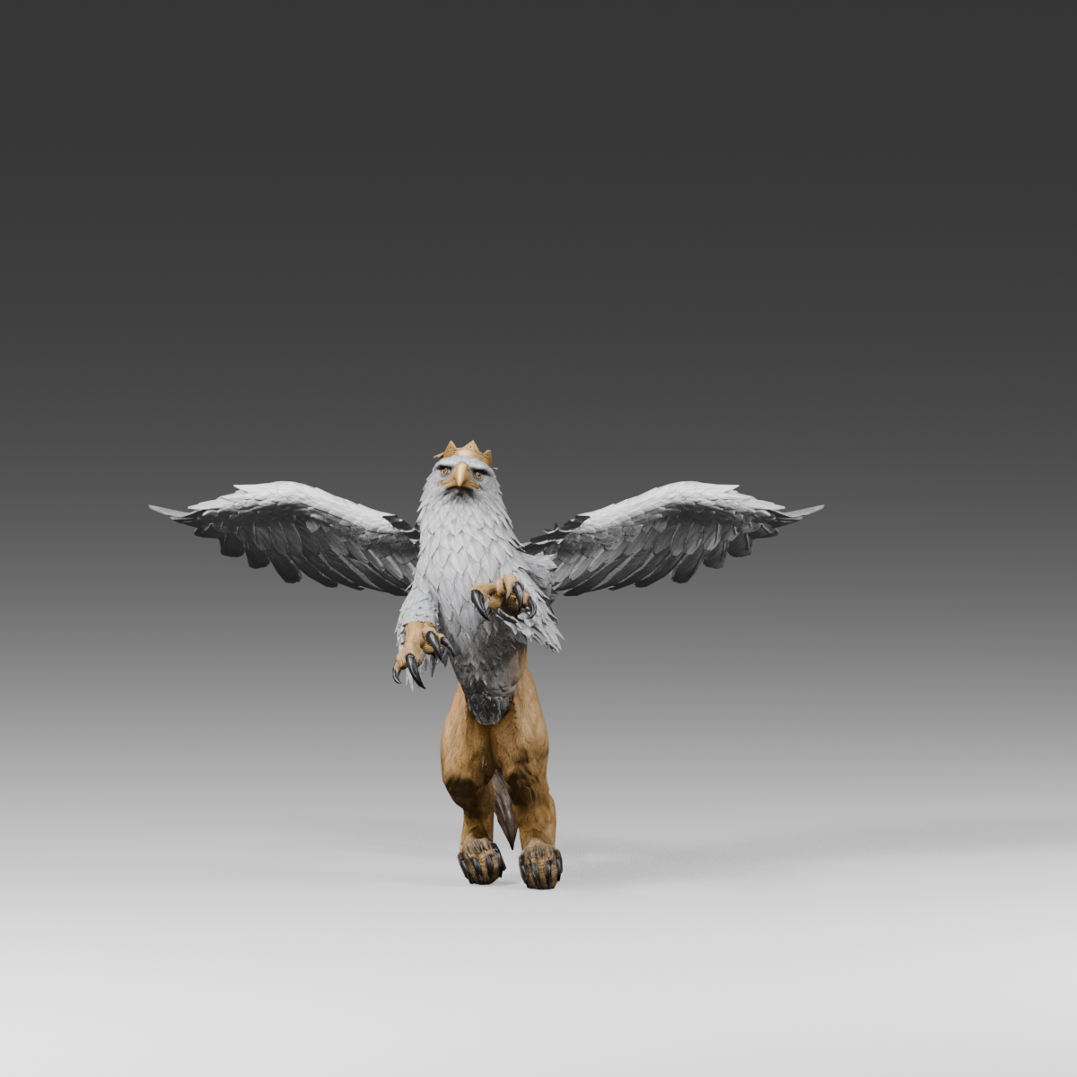 Intermediate backward sweep, actual Blender still; a complete native action set has not been authored
