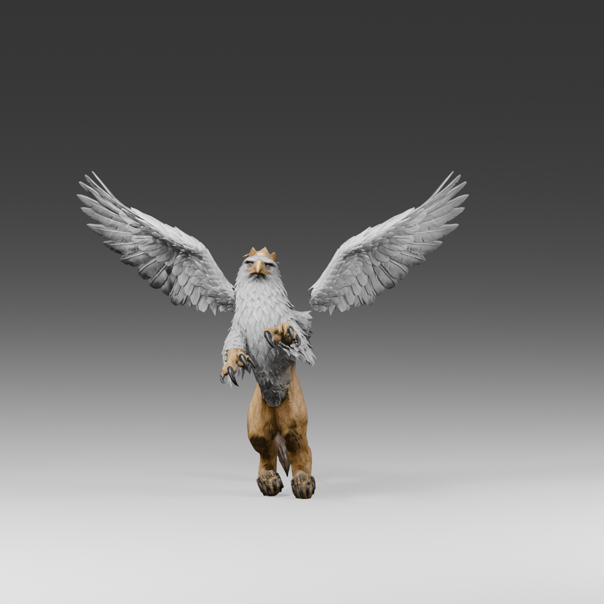 Open pose after partial remnant removal and alignment, actual 1200 × 1200 Blender still; shoulder joins remain unfinished