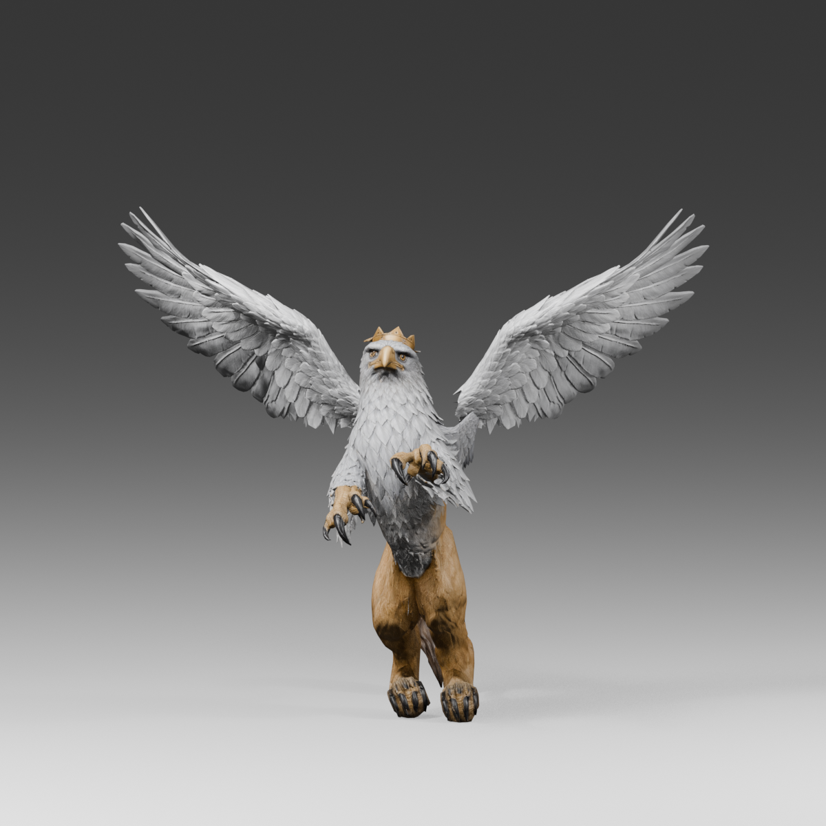 Open pose after reshaping the body surface and seating the wing roots, actual 1200 × 1200 Blender still