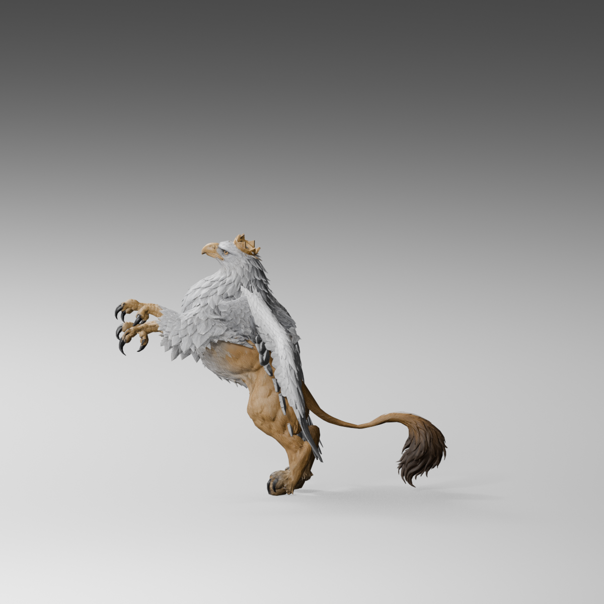 Lower wing tips in side view, actual 1200 × 1200 Blender still; this remains a pose study