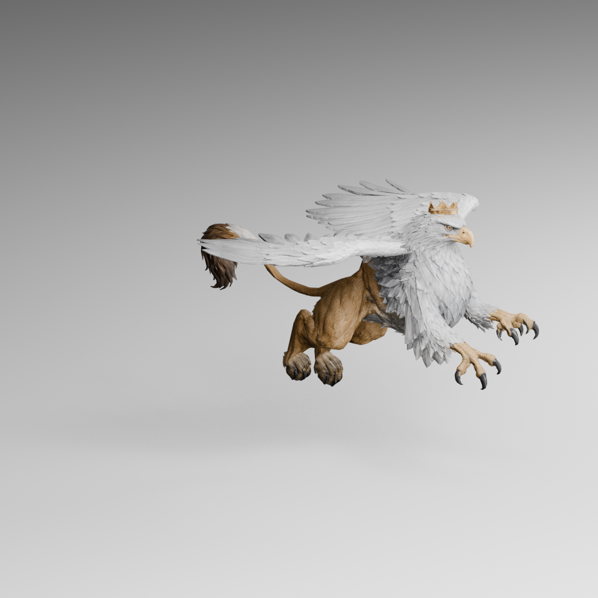 Wings lowering during the forward lunge, frame five; actual Blender render, not an accepted game animation