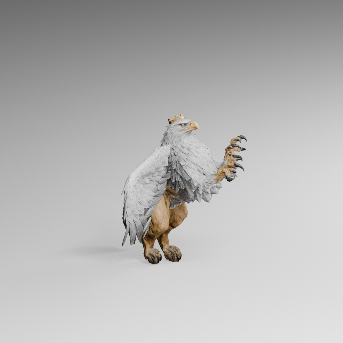 Tail tuck and raised foreclaws, actual 1200 × 1200 Blender still