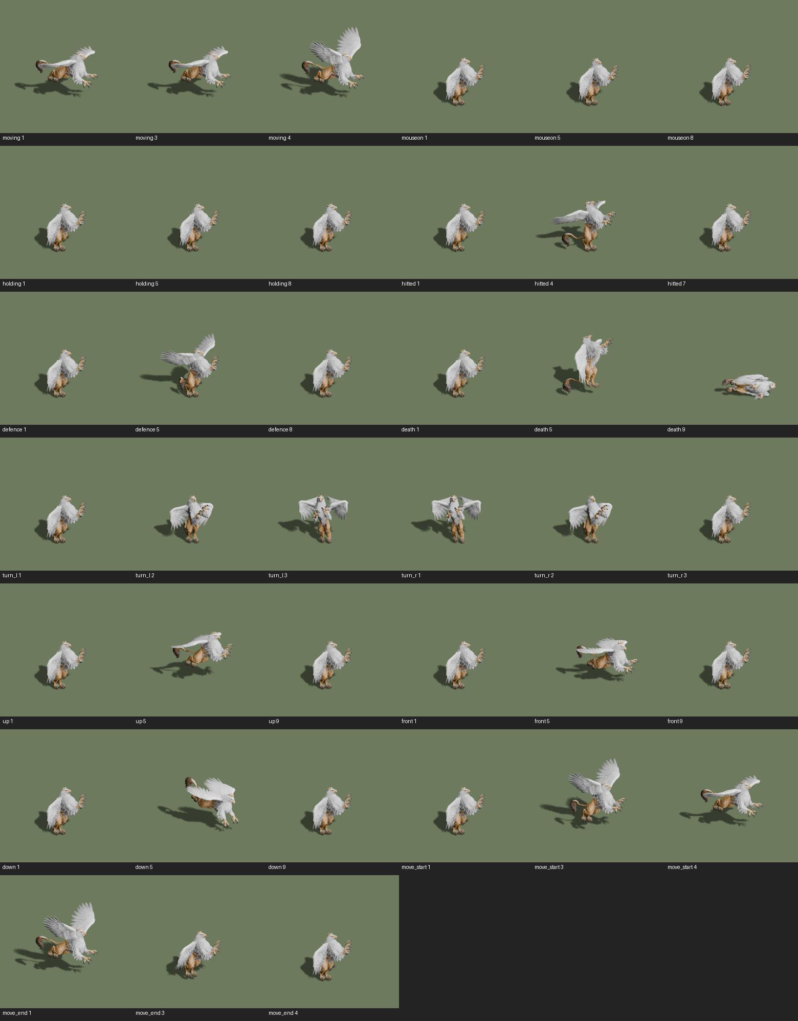 Selected poses with projected shadows on a neutral ground; offline Blender-frame composites