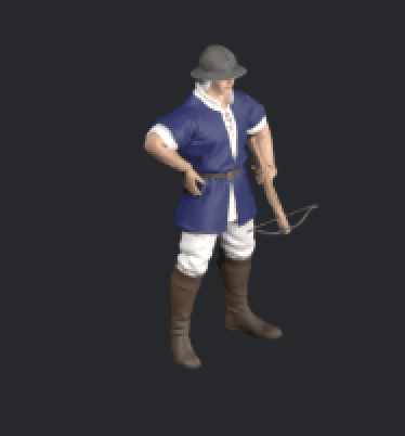 Archer front shot, nearest-neighbor enlargement of exported frames; not a game screenshot
