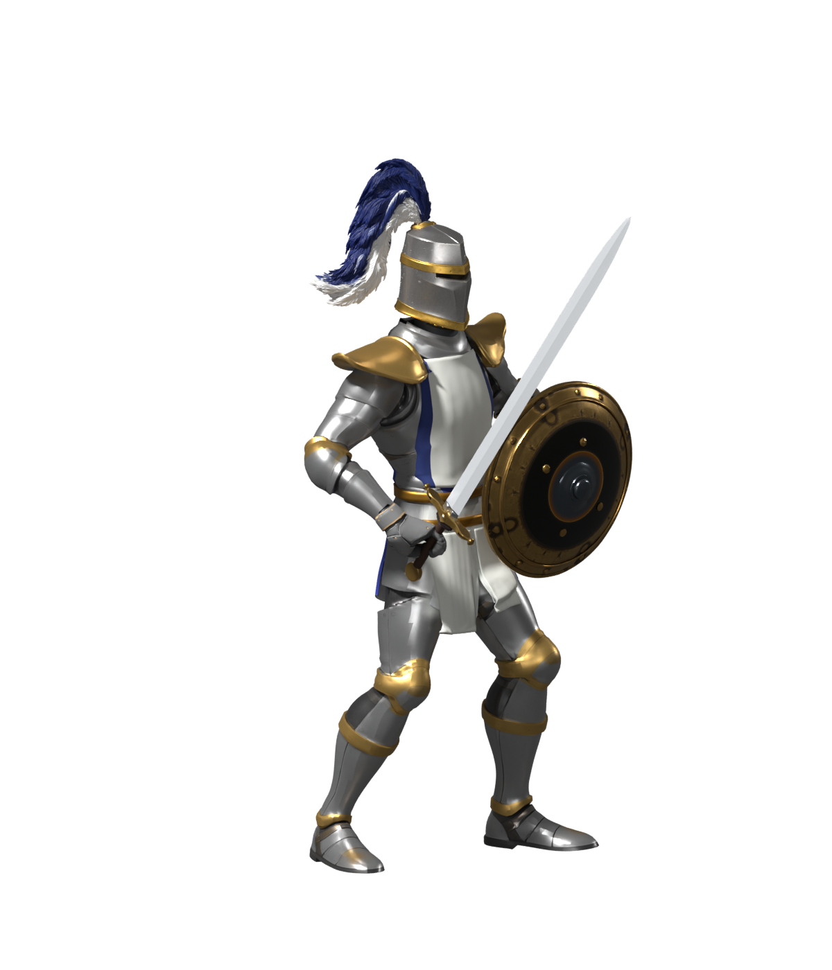 Crusader shoulder coverage and hem revision, 1200 × 1400 Blender still; unaccepted and not installed