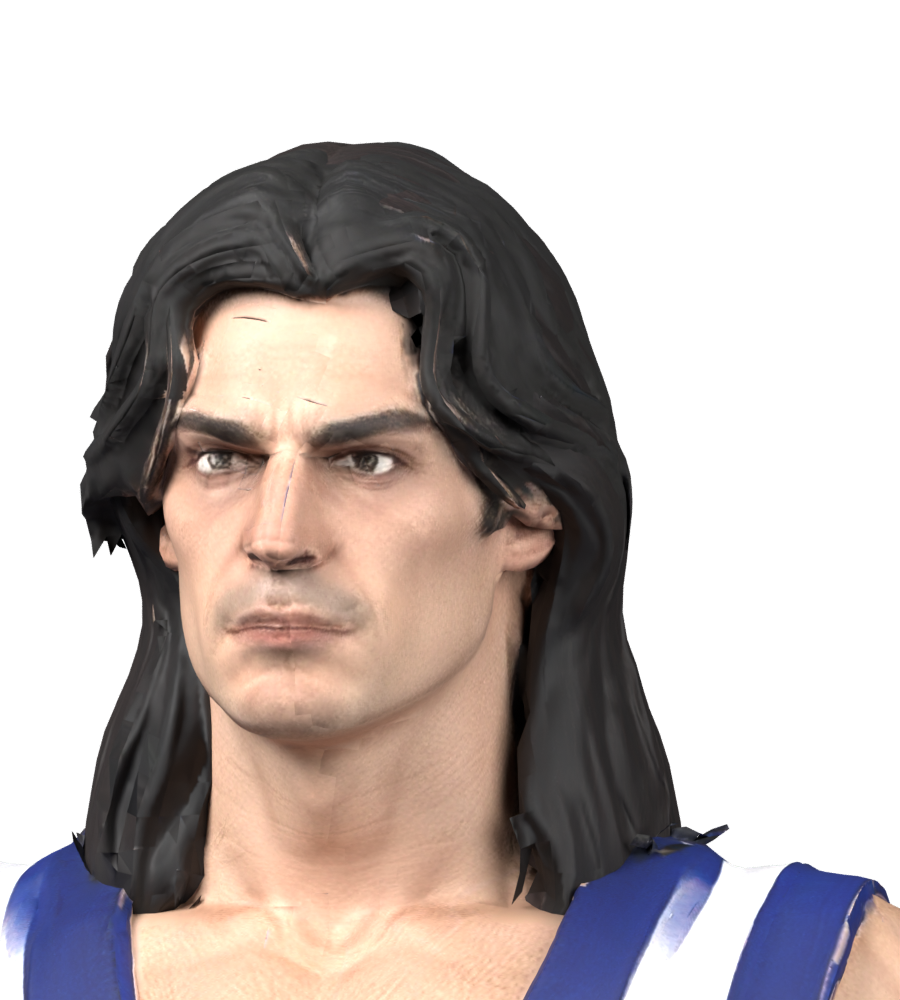 Head normal correction preview. Actual Blender still; forehead marks and hairline joins remain unfinished. Not installed.