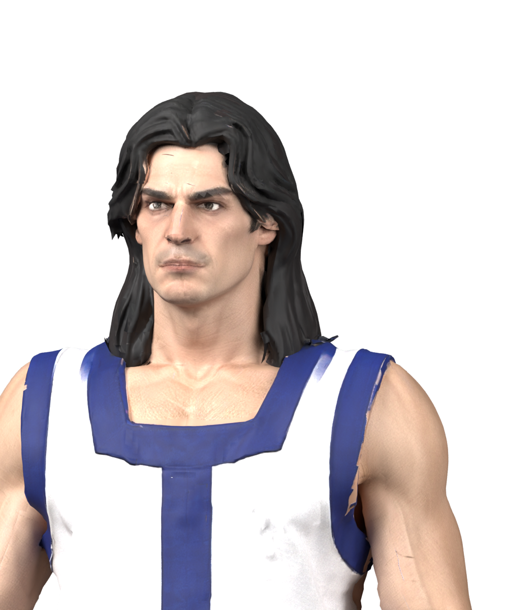 Revised Angel side locks and hair UVs. Actual high-resolution Blender still; not installed.