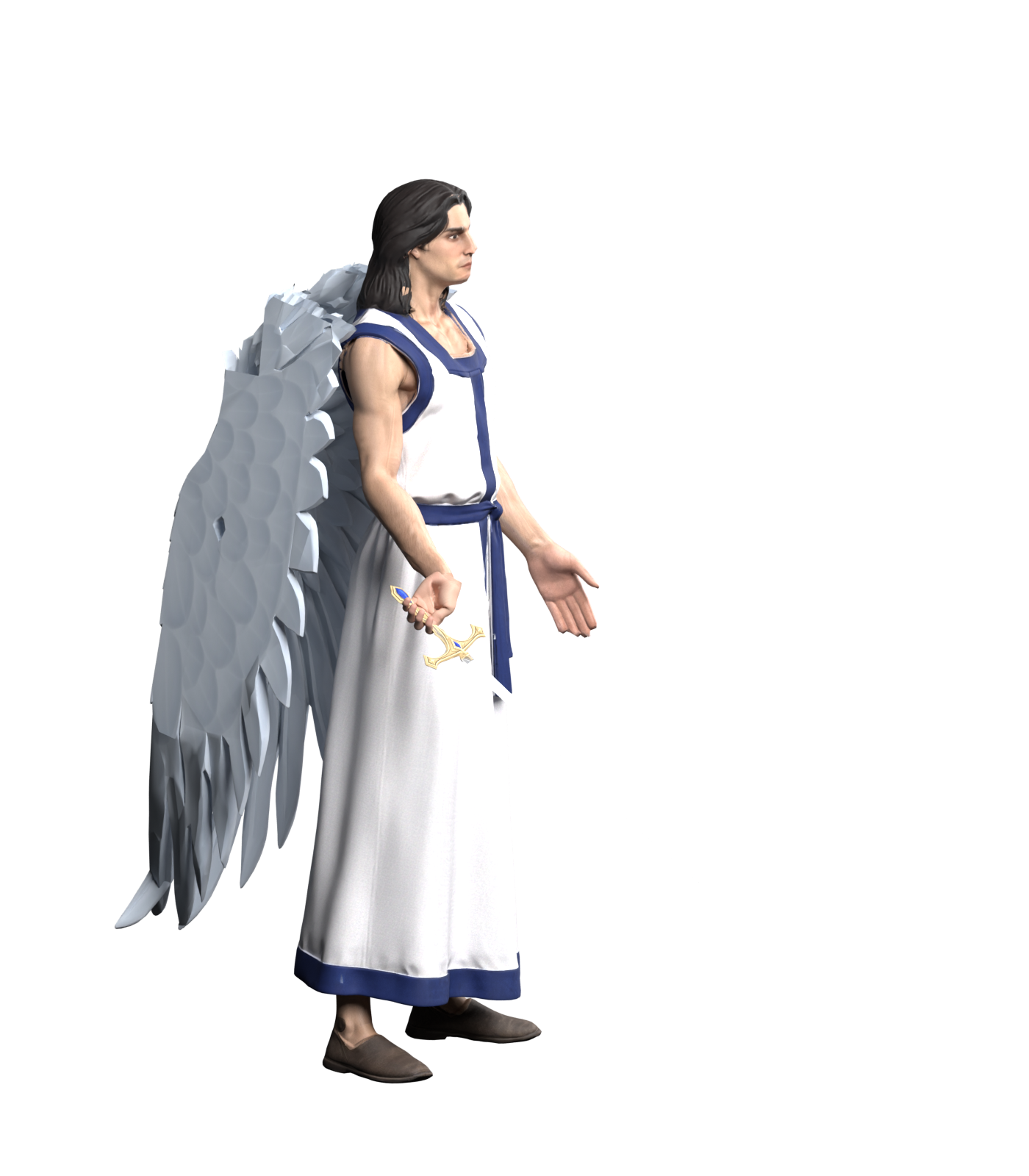 Complete 0.27.18 Angel assembly, a 1400 × 1600 Blender still with revised body, wing roots and blade; this is not a battle capture