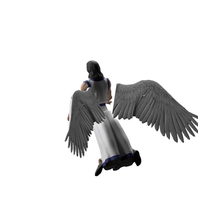 Rejected outward shift with floating wing roots in flight, a rear three-quarter Blender render