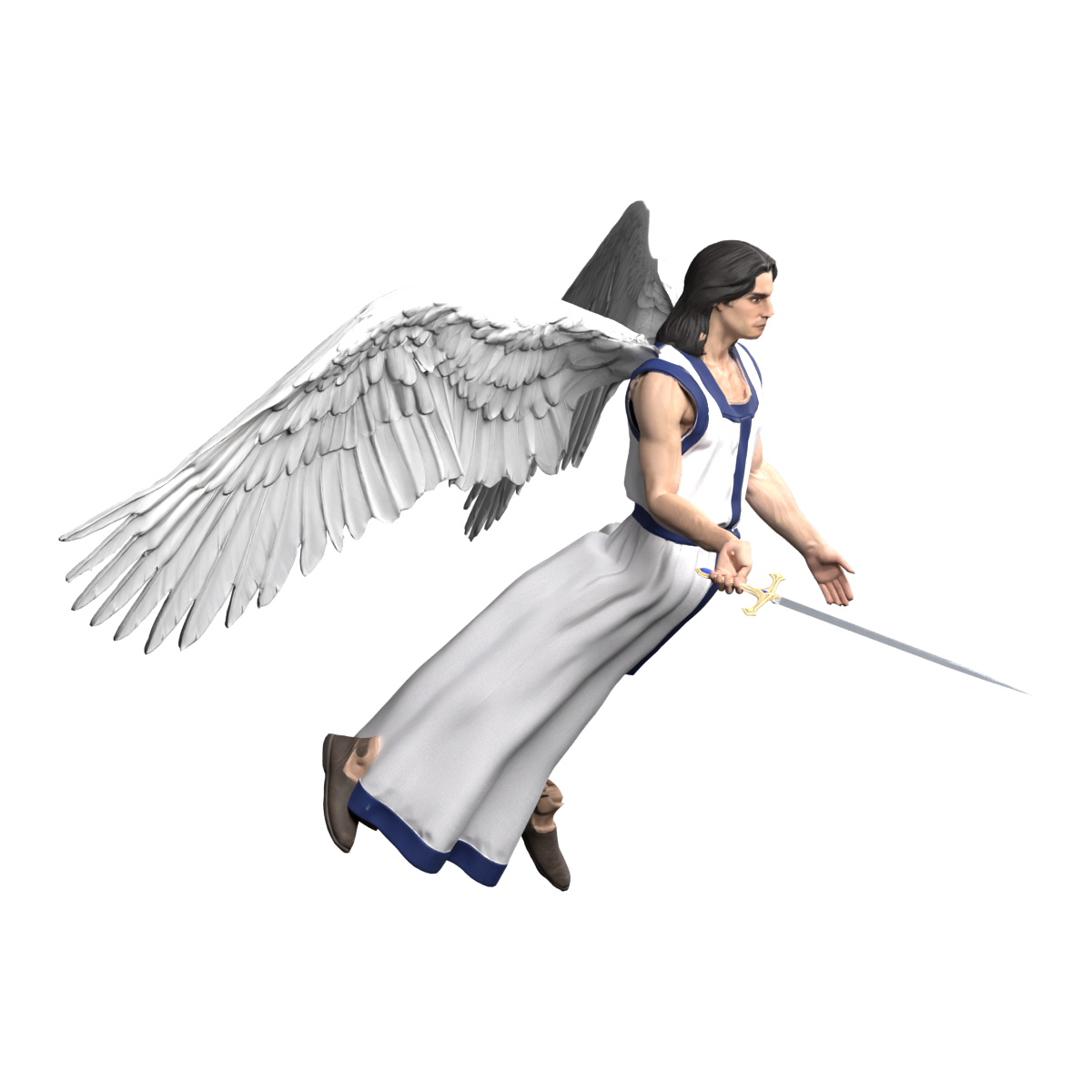 Flight pose of the same model, a high-resolution Blender still; corresponding actions installed in 0.27.27