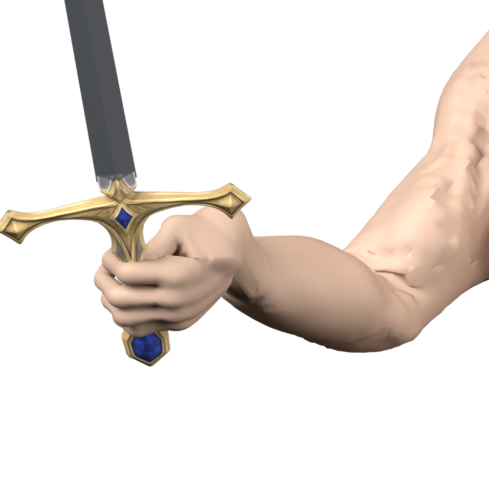 Attack transition after the attachment hierarchy correction. Actual Blender clay render for geometry review, not final materials.