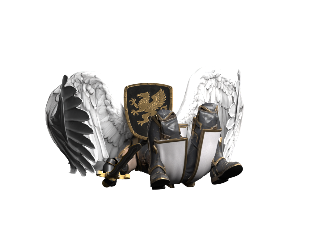 Rejected narrower wing pose with remaining body intersections; an actual Blender still