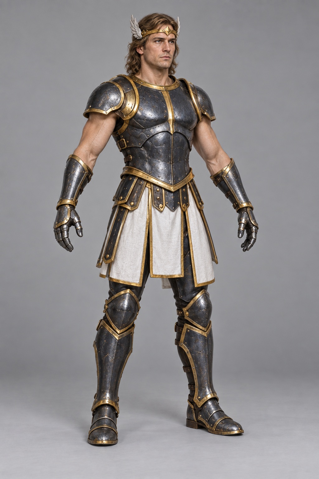Archangel body reference generated with built-in image_gen; tall shield, wings and sword are separate components