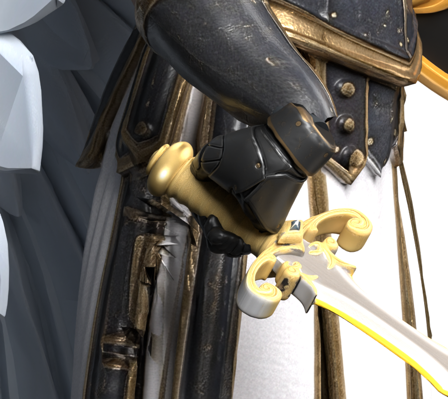 High-resolution Blender close-up of the Archangel sword grip, shortened handle and wrist connection