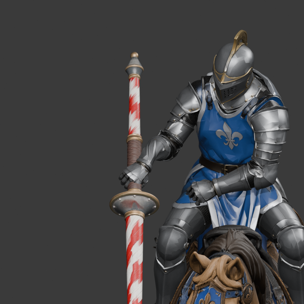High-resolution Blender still: grip and arm at downward-attack frame 4