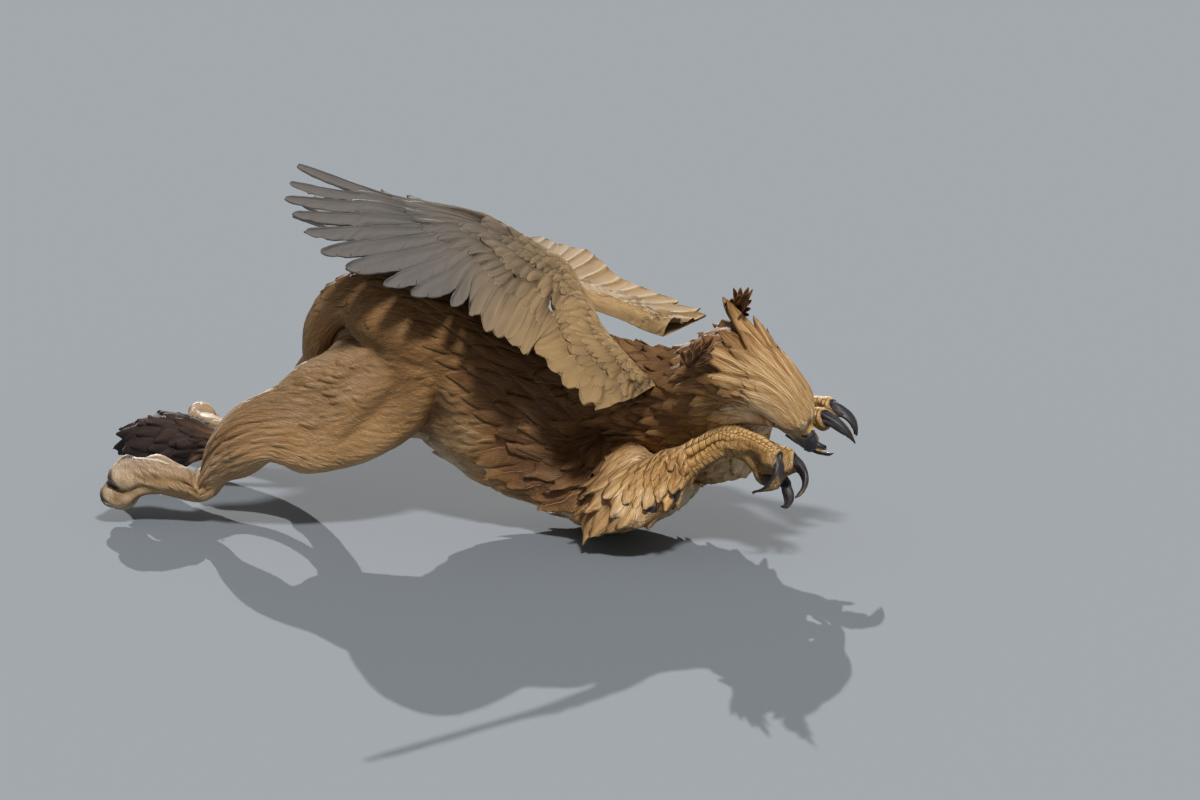 Rejected intermediate pose with actual Blender ground and shadows; one grounded vertex does not establish that the torso has settled
