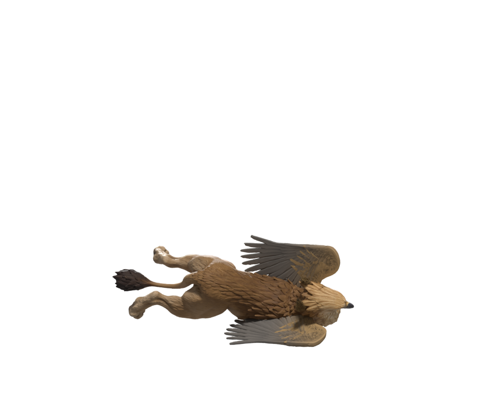 Revised death endpoint after changing the roll direction, hind legs and tail; a Blender still of an unfinished draft