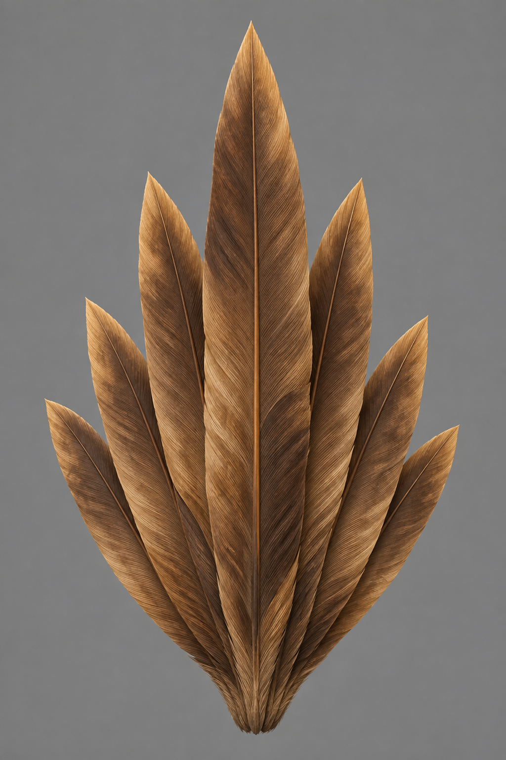 Built-in image_gen concept of seven broad feathers for Meshy reconstruction; not a 3D render