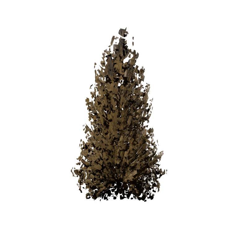 Blender still of the Meshy ear-tuft model, showing the fragmented surface and its gap from the concept