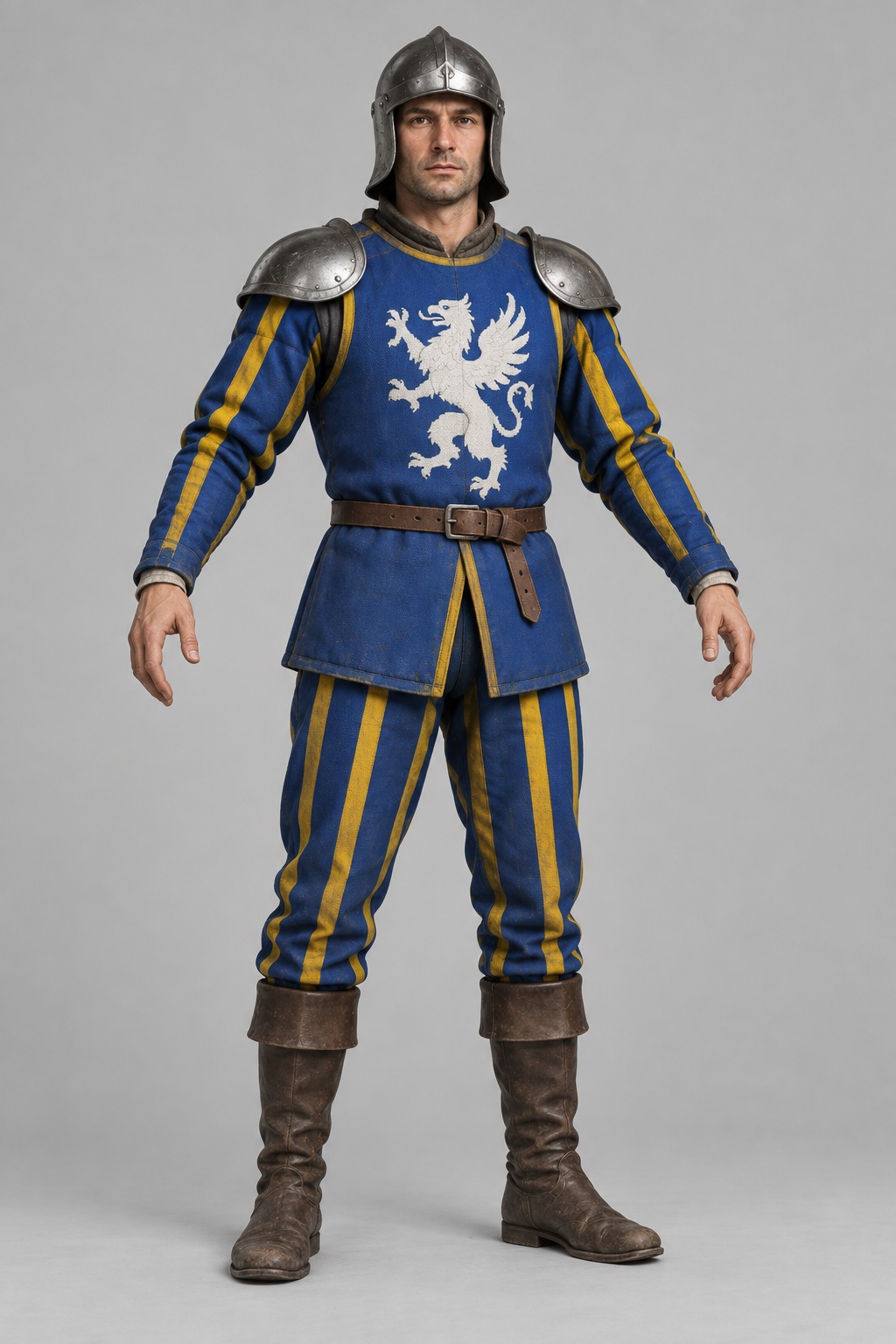 Realistic Halberdier modelling reference from built-in image_gen. Empty hands allow the polearm to be attached separately