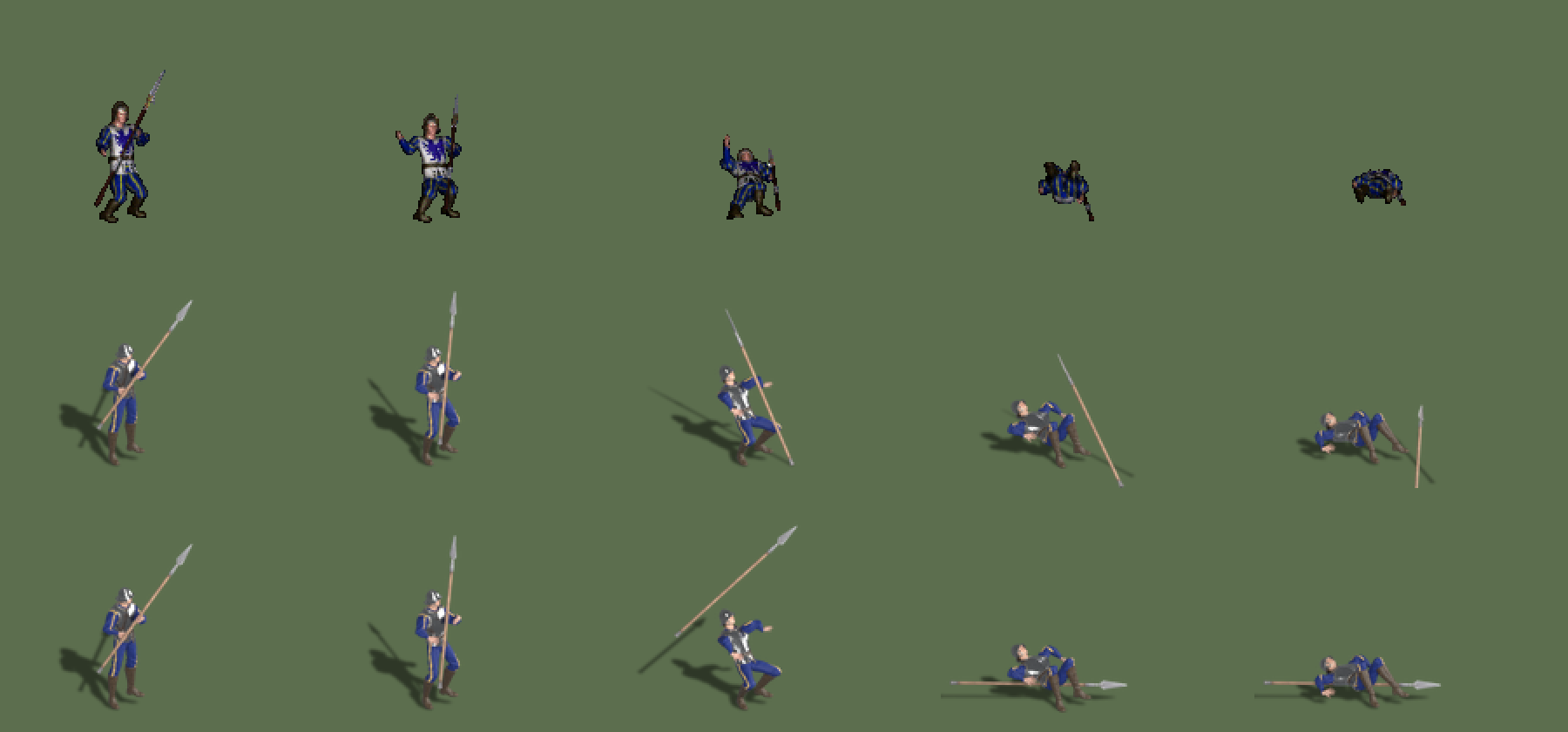 Original (top), before (middle) and after (bottom), five death frames