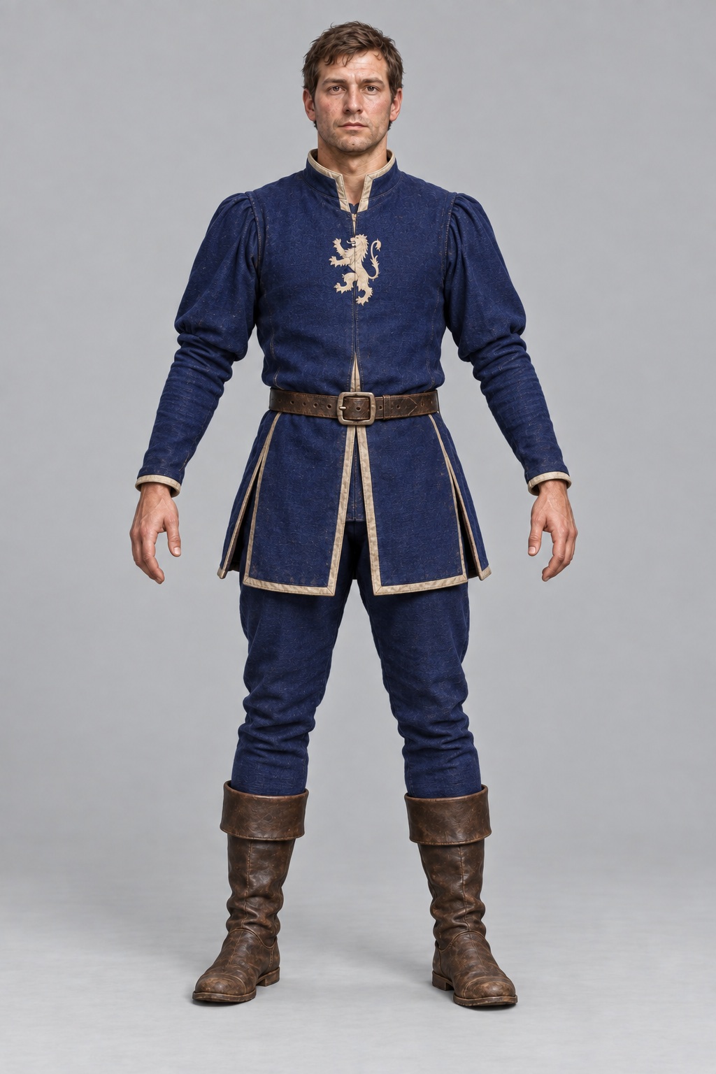 New photographic-direction Pikeman concept from image_gen, with restrained clothing shapes and trim. This is concept art, not a Blender render or installed asset