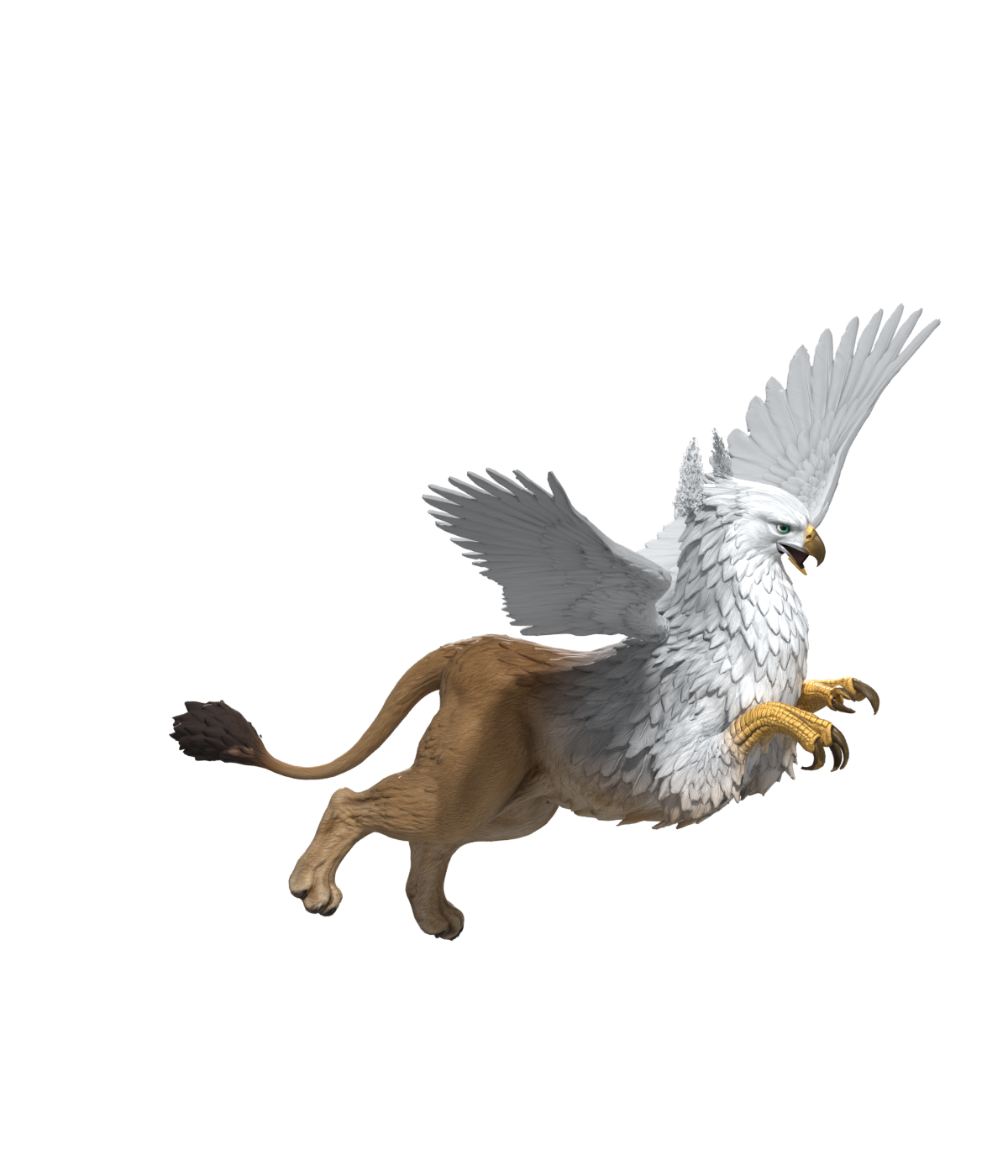 Royal Griffin open-mouth attack, a 1200 × 1400 Blender still using the same articulated mouth and animation